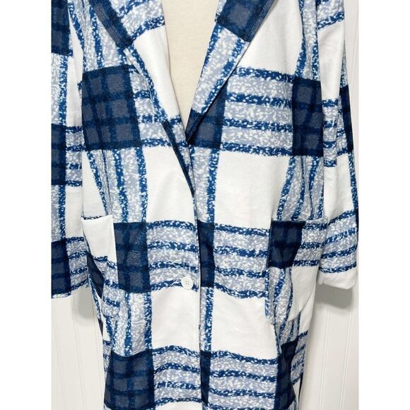 Check Plaid Lightweight Coat Jacket Button Front Pockets White Blue Women's XL - Picture 7 of 14
